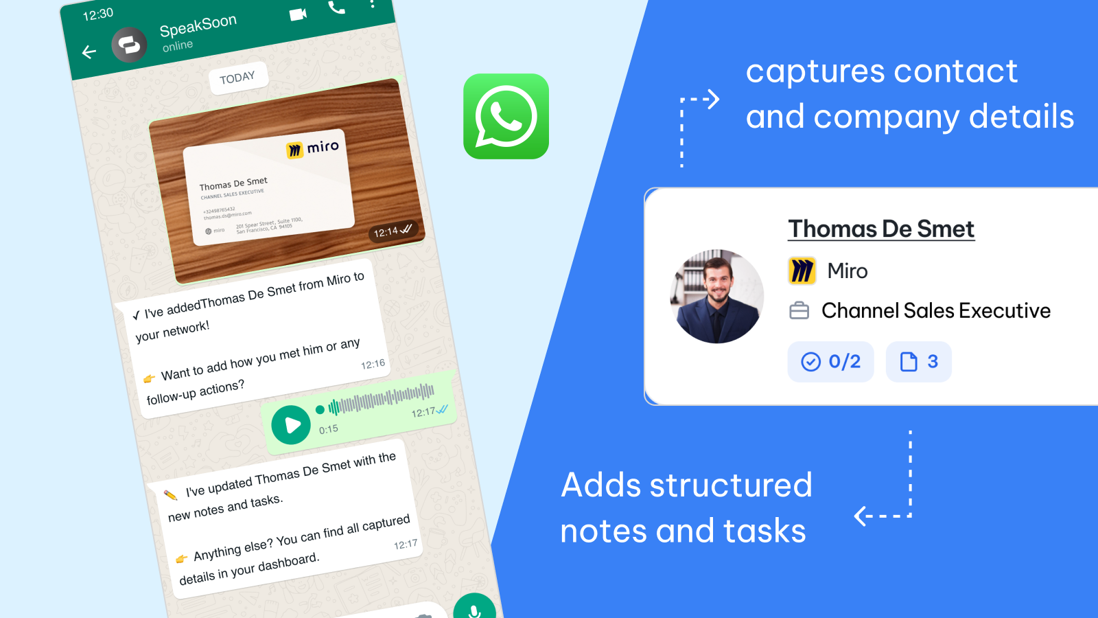 WhatsApp chat to Structured contact card